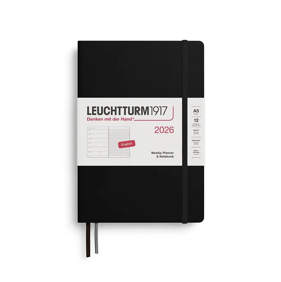 Leuchtturm1917 A5 Medium Weekly Planner & NoteBook 2026 hardcover Black