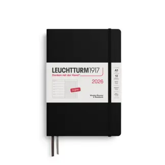 Leuchtturm1917 A5 Medium Weekly Planner & NoteBook Dotted 2026 hardcover Black