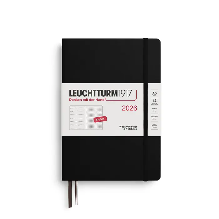 Leuchtturm1917 A5 Medium Weekly Planner & NoteBook Dotted 2026 hardcover Black