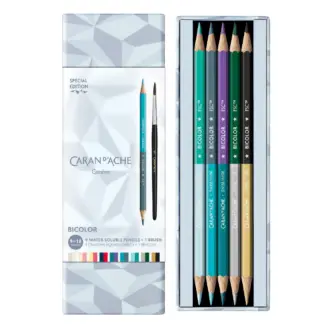 Caran d'Ache S.E. set van 9 Bicolor Kleurpotloden & 1 Brush Alpine Frost