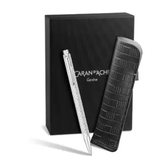 Caran d'Ache S.E. Ecridor Damier Grey Silver balpen met lederen etui
