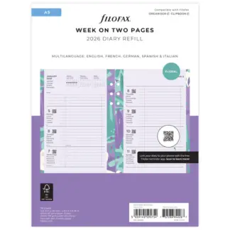 Filofax A5 2026 complete inhoud Floral week op 2 pagina's