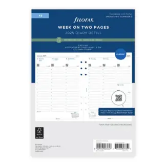 Filofax A5 Agenda-inhoud 2026 week op 2 pagina's in kolommen van gerecycled papier