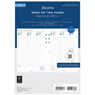 Filofax A5 Agenda-inhoud 2026 week op 2 pagina's in kolommen