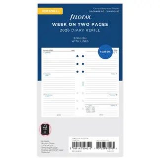 Filofax Personal 2026 week op 2 pagina's Engels