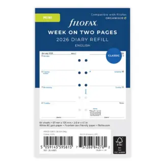 Filofax Mini 2026 week op 2 pagina's (Engels-talig)