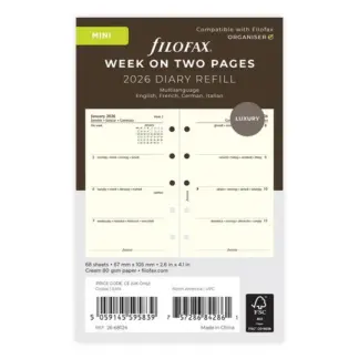 Filofax Mini 2026 week op 2 pagina's cotton cream (4-talig)