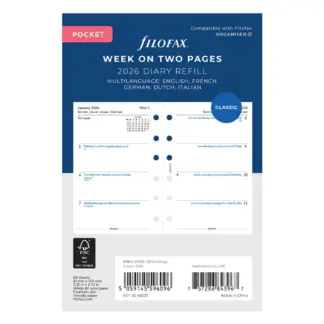 Filofax Pocket 2026 wit 1 week per pagina, 5 talig