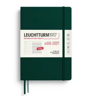 Leuchtturm1917 A5 Medium Weekly Planner & Notebook 2026/2027 (18 mnds) hardcover Forest Green
