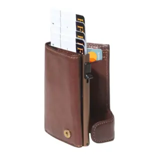 Toni Perotti Furbo leren RFID pasjeshouder+muntvak Dark Brown