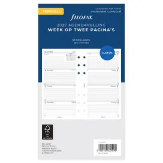 Filofax Personal 2027 Nederlandstalig 1 week op 2 pagina's