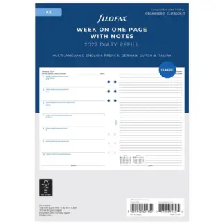 Filofax A5 2027 1 week op  pagina met notitieruimte ernaast