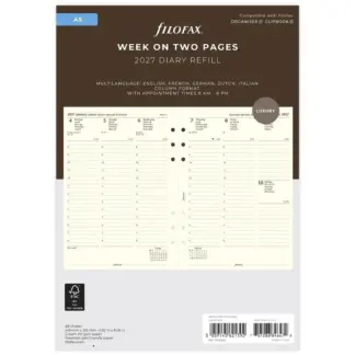 Filofax A5 2027 week op 2 pagina's kolommen cotton cream