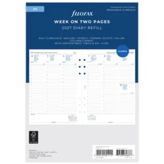 Filofax A5 Agenda-inhoud 2027 week op 2 pagina's in kolommen