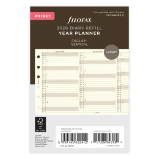 Filofax Pocket 2028 Year Planner Vertical Cotton Cream