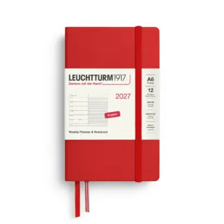 Leuchtturm1917 A6 Pocket Weekly Planner & NoteBook 2027 Hardcover Cherry