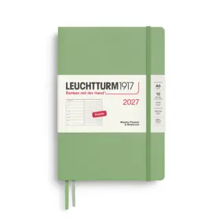 Leuchtturm1917 A5 Medium Weekly Planner & NoteBook Dotted 2027 hardcover Sage